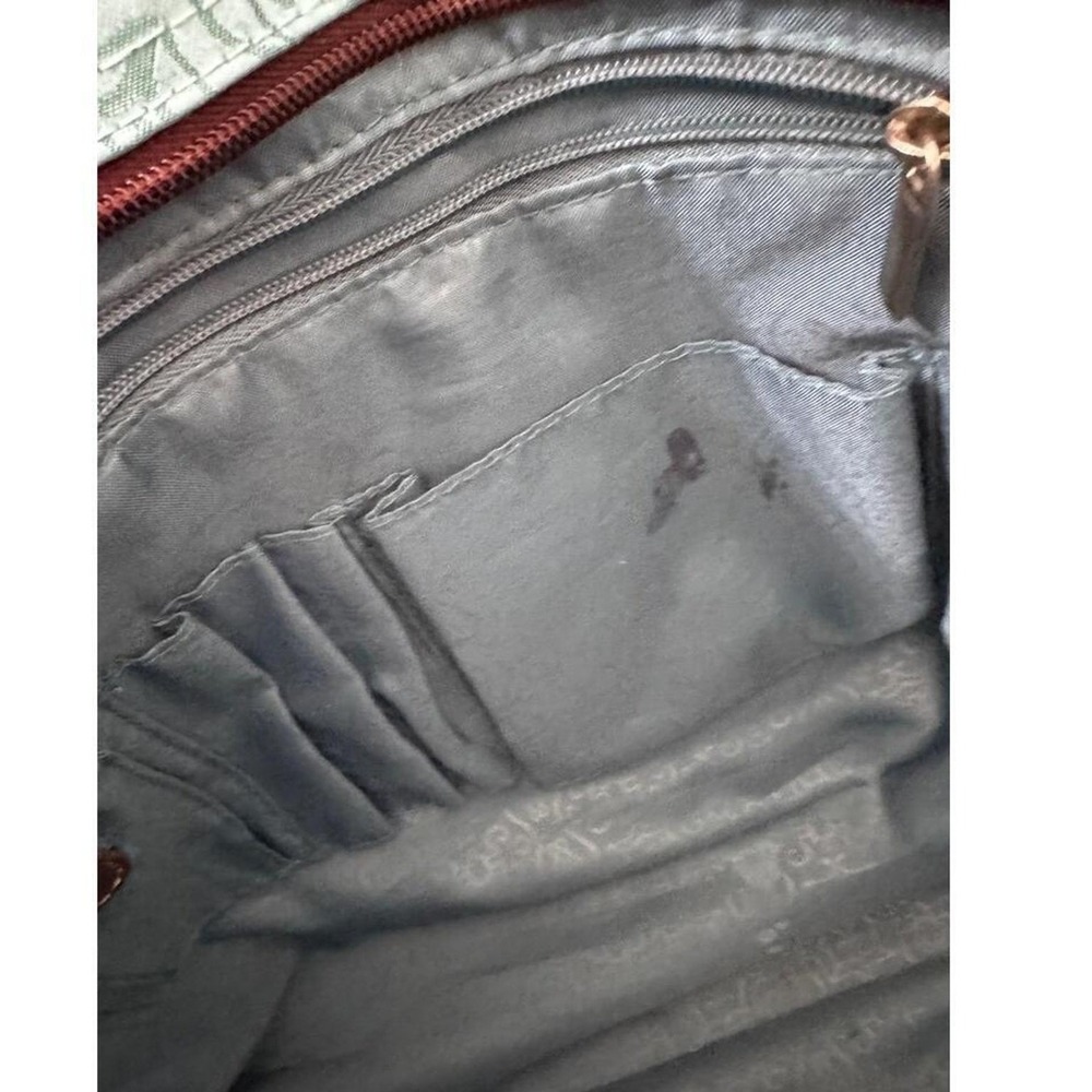 Reba Teal Dark Brown Trim Patterned Zip Sholder Bag Tote *see imperfections - Picture 12 of 15